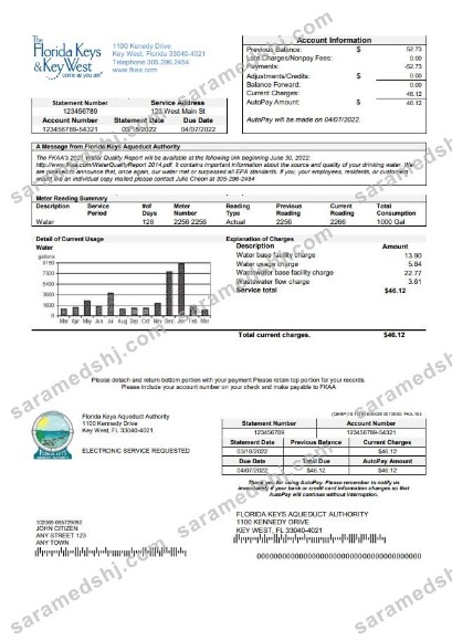 USA Florida Florida Keys utility bill template in Word and PDF format